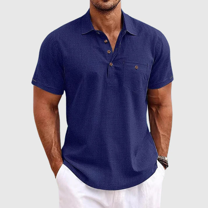Summer Linen Polo Shirt with Half-Button Front for Men