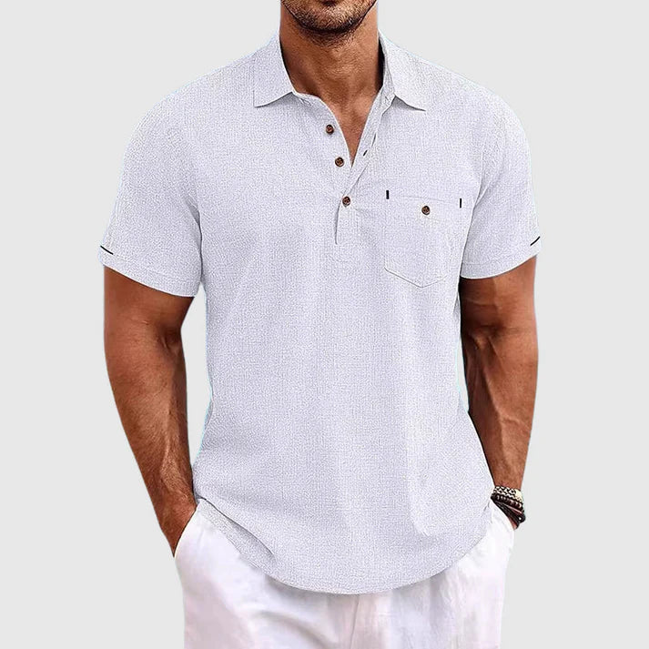 Summer Linen Polo Shirt with Half-Button Front for Men