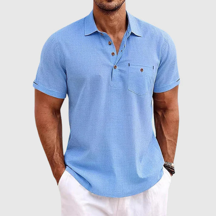 Summer Linen Polo Shirt with Half-Button Front for Men