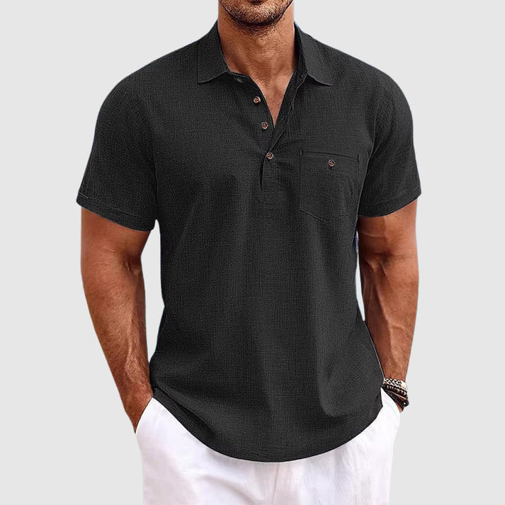 Summer Linen Polo Shirt with Half-Button Front for Men