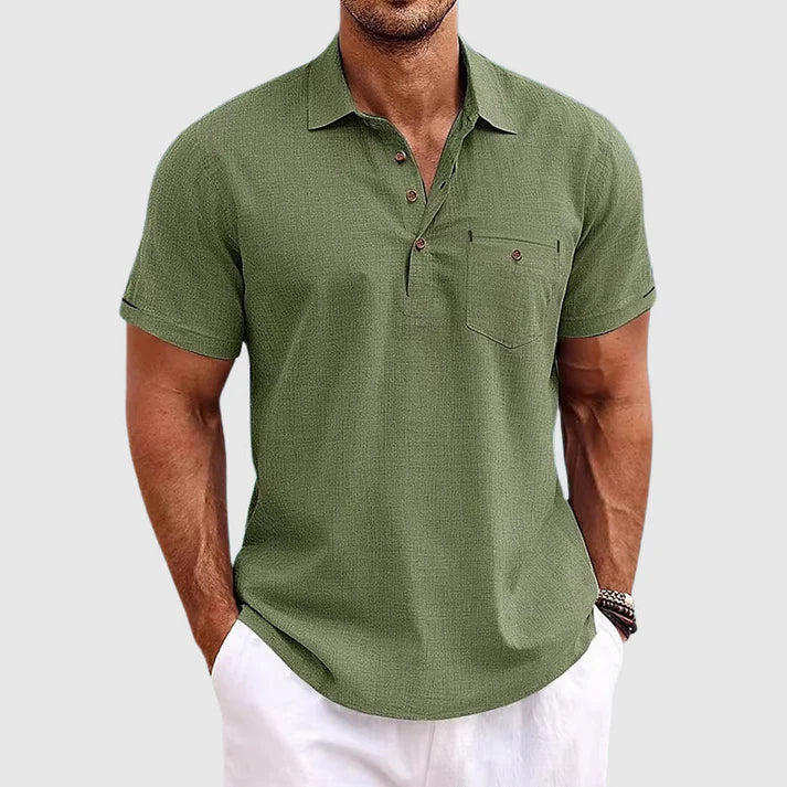 Summer Linen Polo Shirt with Half-Button Front for Men