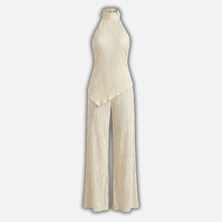 Summer Pleated Two-Piece Set with Halter Top for Women