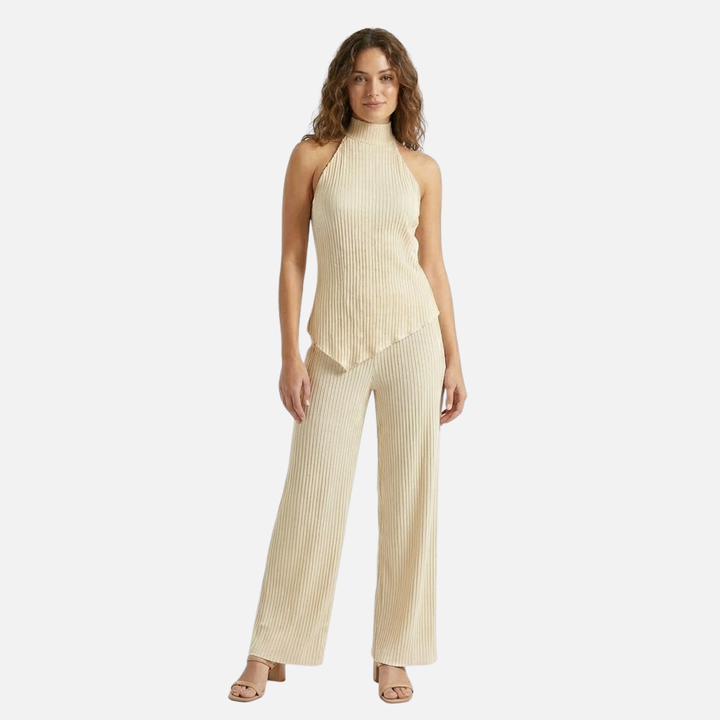 Summer Pleated Two-Piece Set with Halter Top for Women