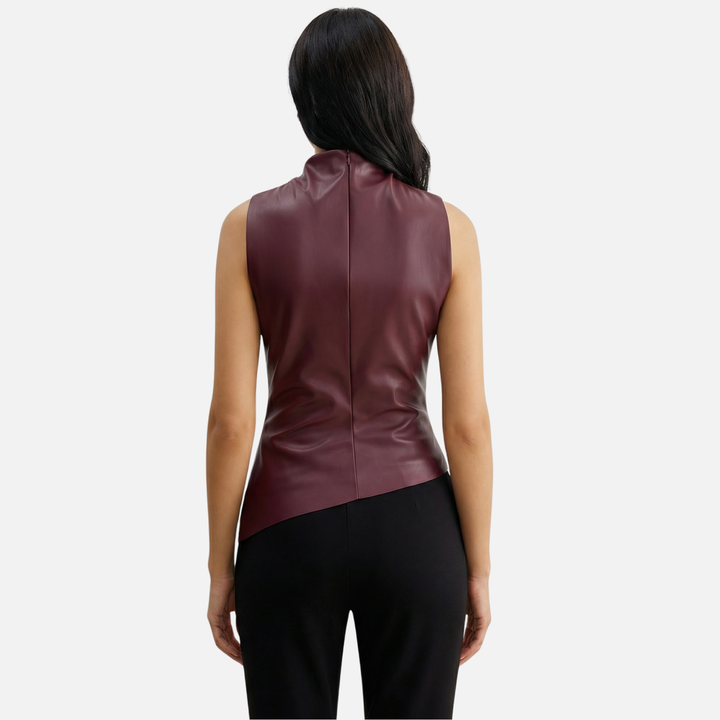 Asymmetrical Draped Sleeveless Top – Mock Neck for Women