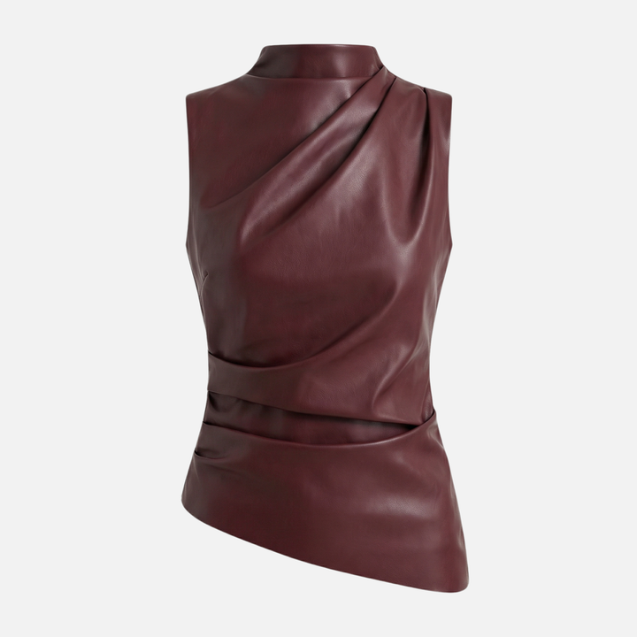 Asymmetrical Draped Sleeveless Top – Mock Neck for Women