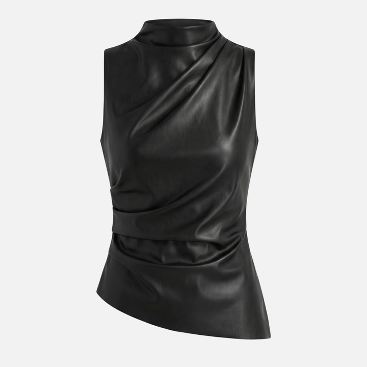 Asymmetrical Draped Sleeveless Top – Mock Neck for Women
