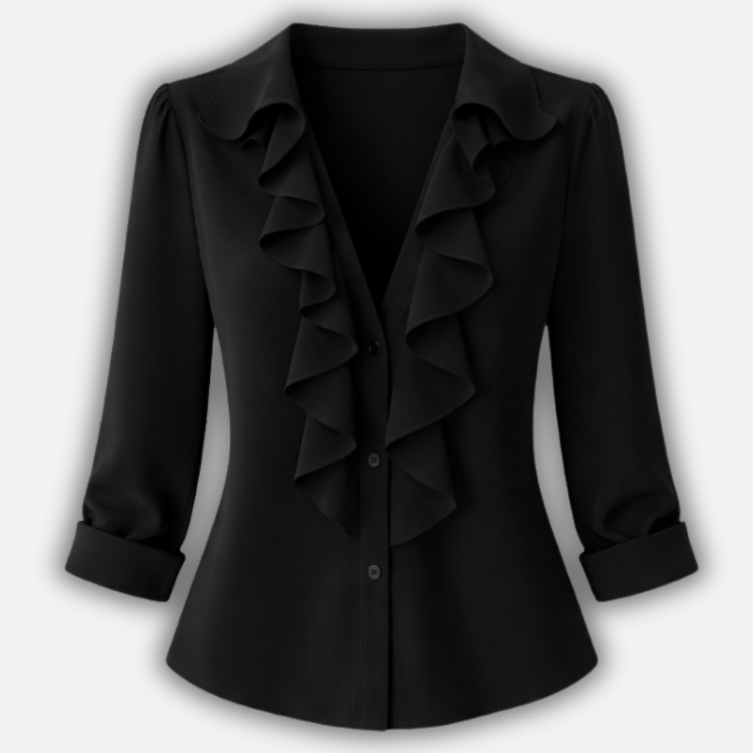 Summer Casual Print Blouse with V-Neck Ruffle for Women