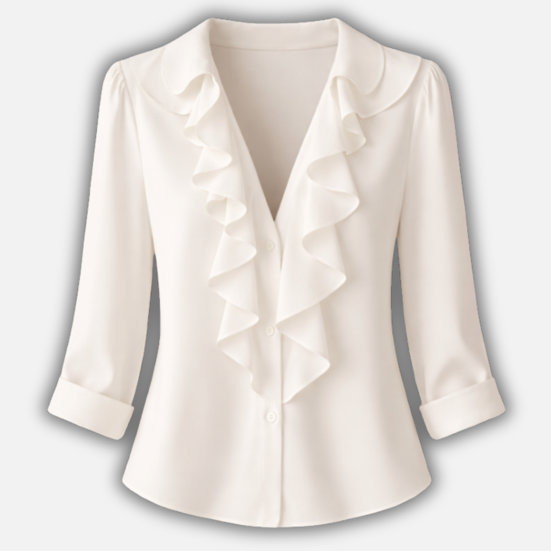 Summer Casual Print Blouse with V-Neck Ruffle for Women