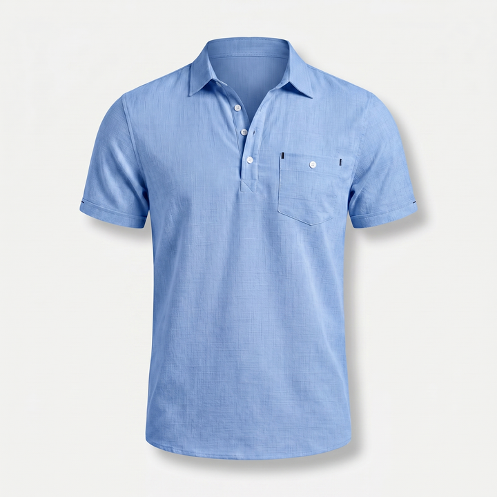 Summer Linen Polo Shirt with Half Button Front for Men