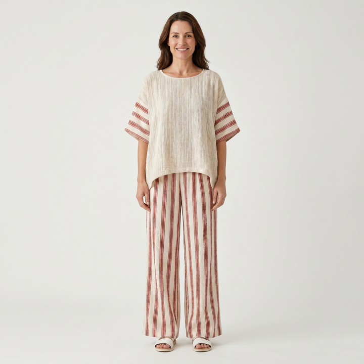 Summer Linen Set of Airy Wide-Leg Pants for Women