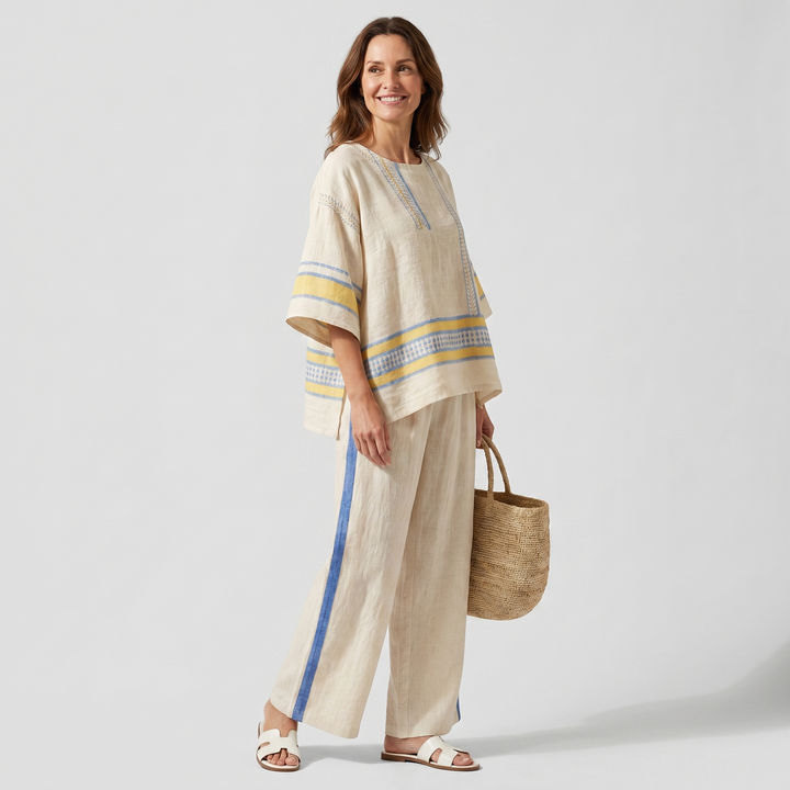 Summer Linen Set of Airy Wide-Leg Pants for Women