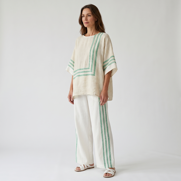 Summer Linen Set of Airy Wide-Leg Pants for Women
