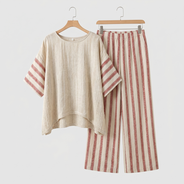 Summer Linen Set of Airy Wide-Leg Pants for Women