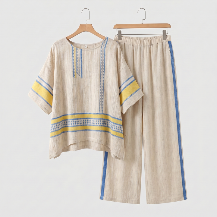 Summer Linen Set of Airy Wide-Leg Pants for Women