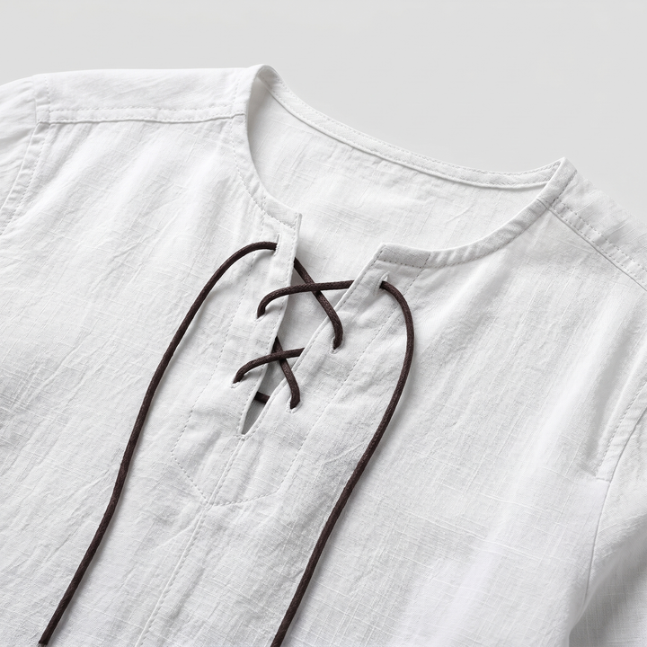 Summer Linen Shirt with Lace-Up Neckline for Men
