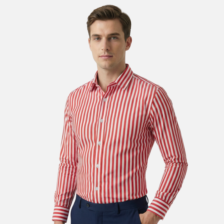 Summer Tailored Fit Striped Button-Down Shirt for Men
