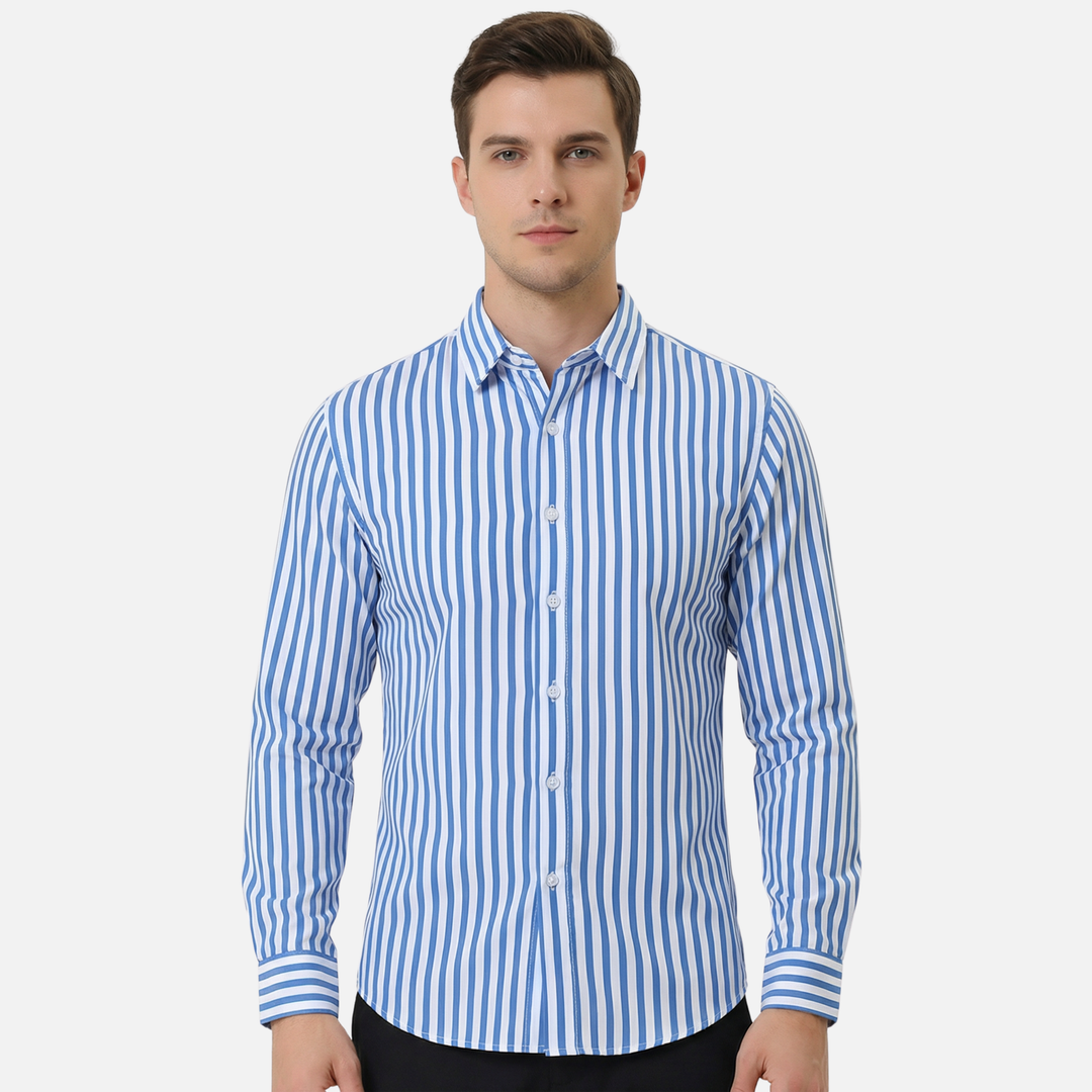 Summer Tailored Fit Striped Button-Down Shirt for Men