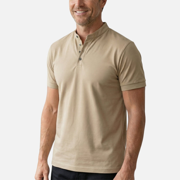 Tailored Soft Knit Shirt with Stand Collar for Men