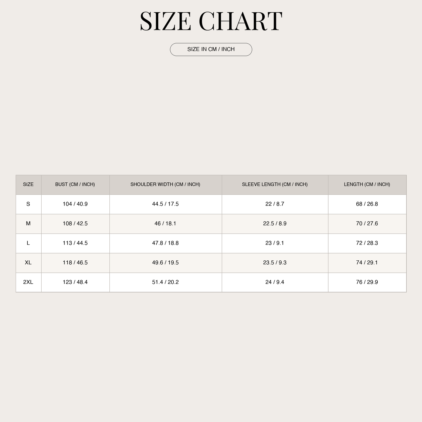 Polo Shirt with Spread Collar and V-neck for Men size chart