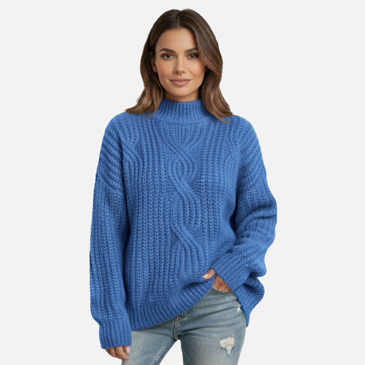 Textured Knit Sweater with Ribbed High Neckline for Women