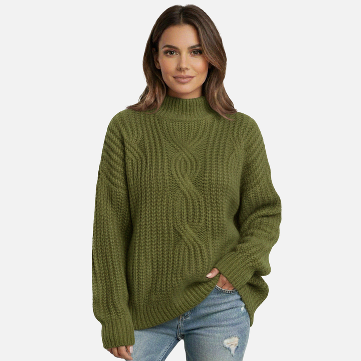 Textured Knit Sweater with Ribbed High Neckline for Women