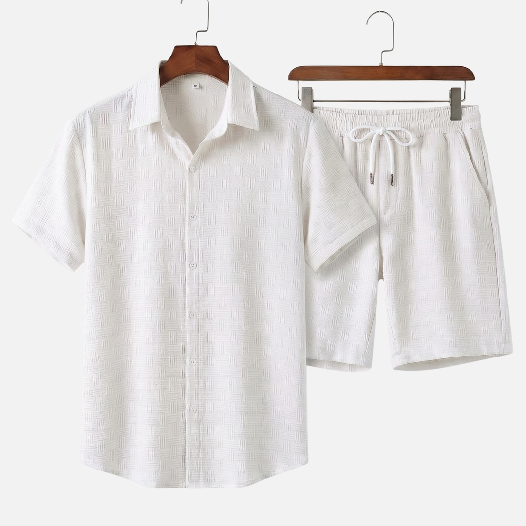 Textured Summer Co-ord Set – Slim-Fit Shirt and Shorts for Men