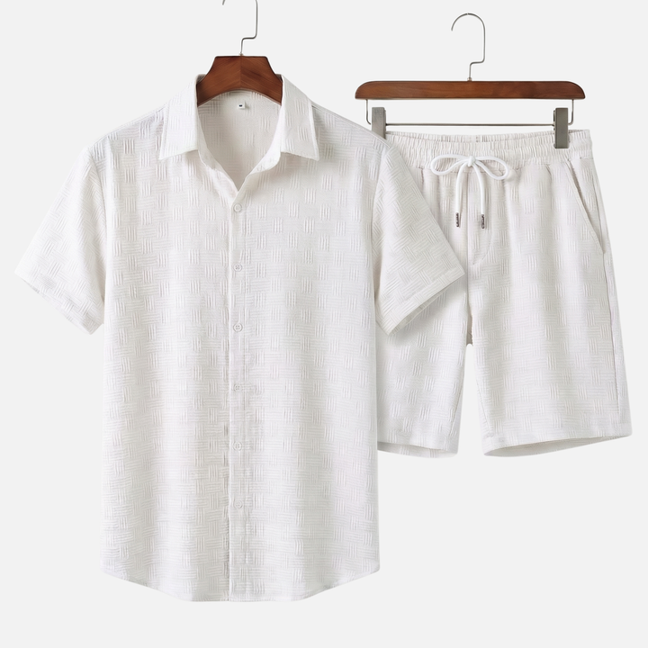 Textured Summer Co-ord Set – Slim-Fit Shirt and Shorts for Men