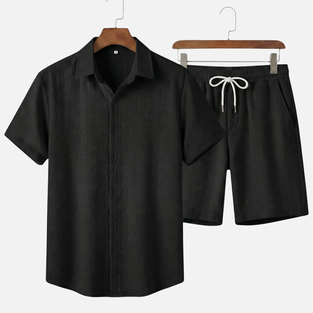 Textured Summer Co-ord Set – Slim-Fit Shirt and Shorts for Men