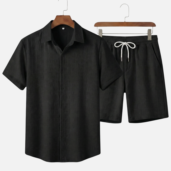 Textured Summer Co-ord Set – Slim-Fit Shirt and Shorts for Men