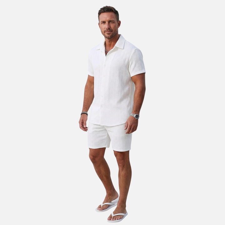 Textured Summer Co-ord Set – Slim-Fit Shirt and Shorts for Men