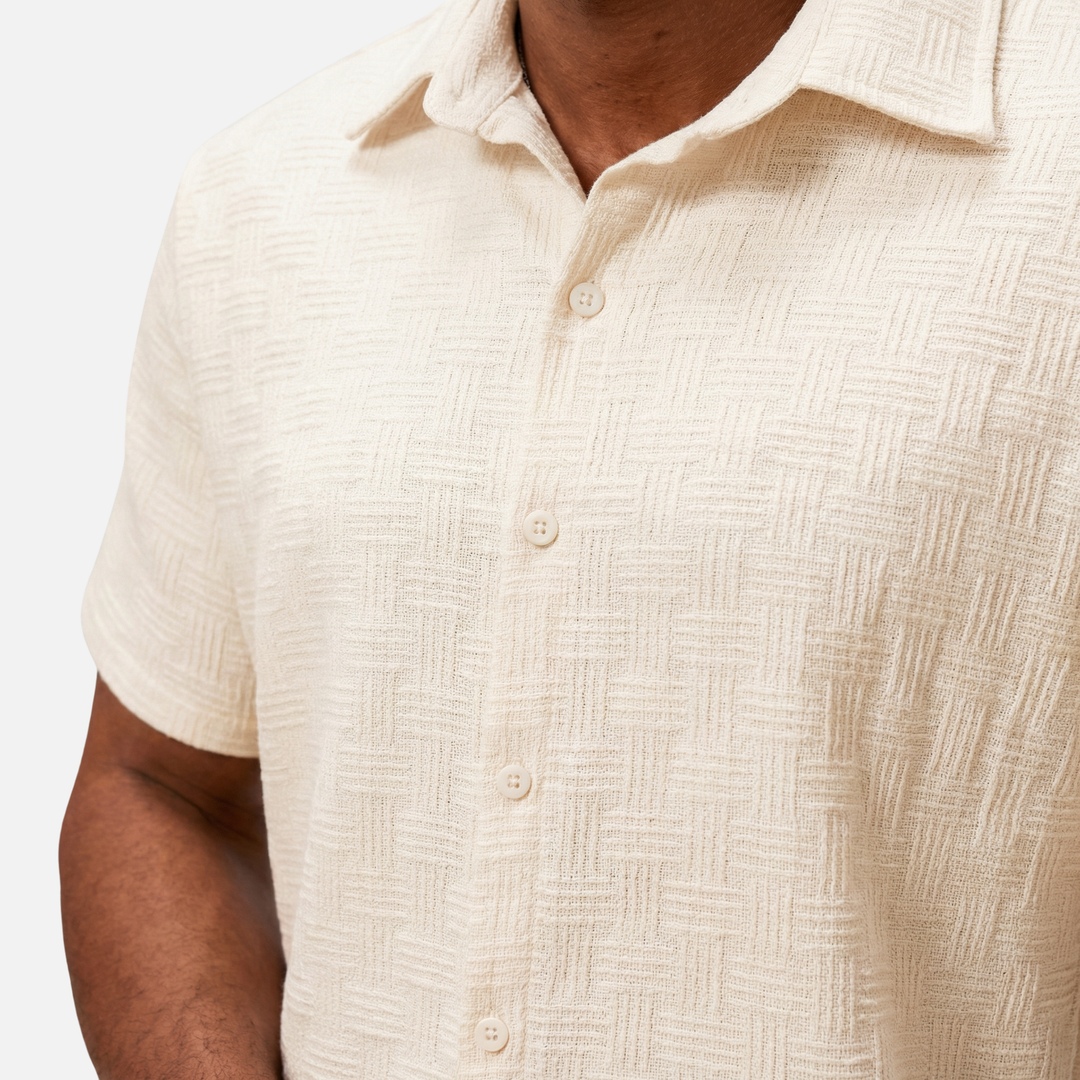 Textured Summer Co-ord Set – Slim-Fit Shirt and Shorts for Men