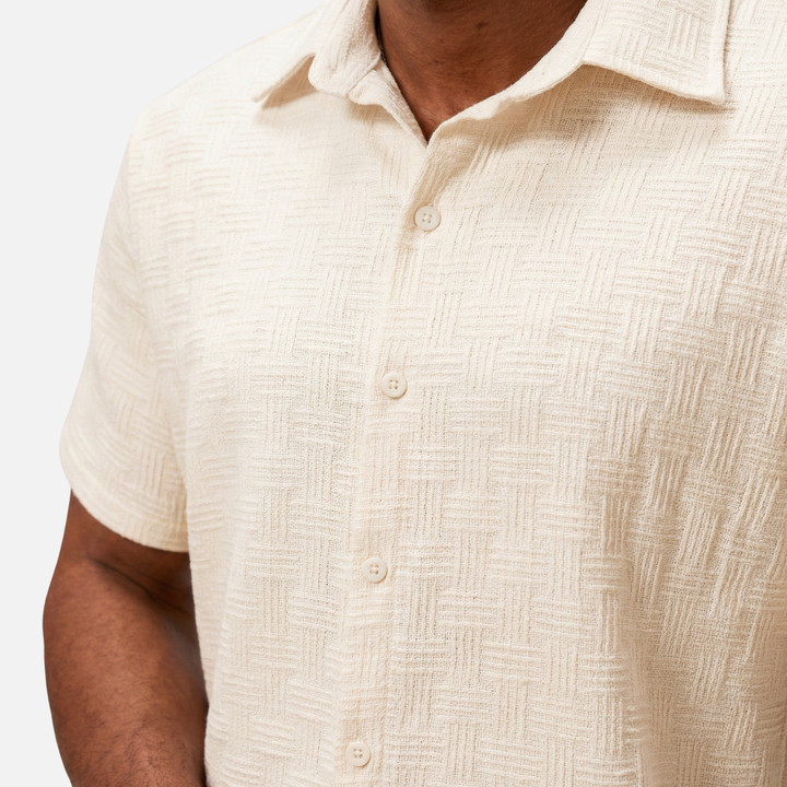 Textured Summer Co-ord Set – Slim-Fit Shirt and Shorts for Men
