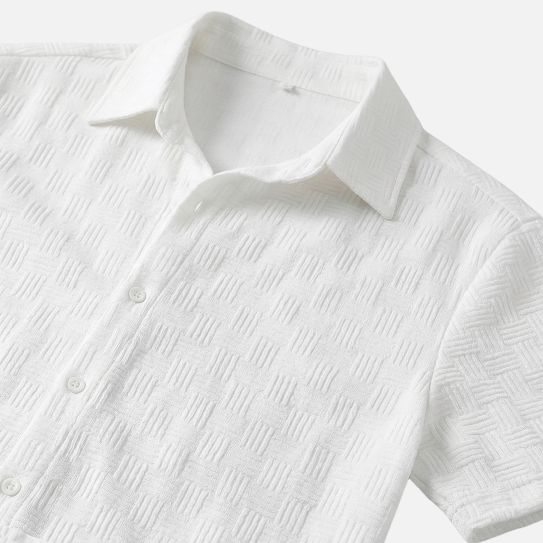 Textured Summer Co-ord Set – Slim-Fit Shirt and Shorts for Men