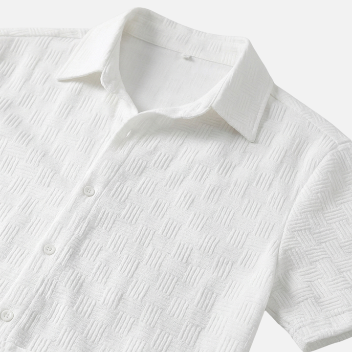 Textured Summer Co-ord Set – Slim-Fit Shirt and Shorts for Men