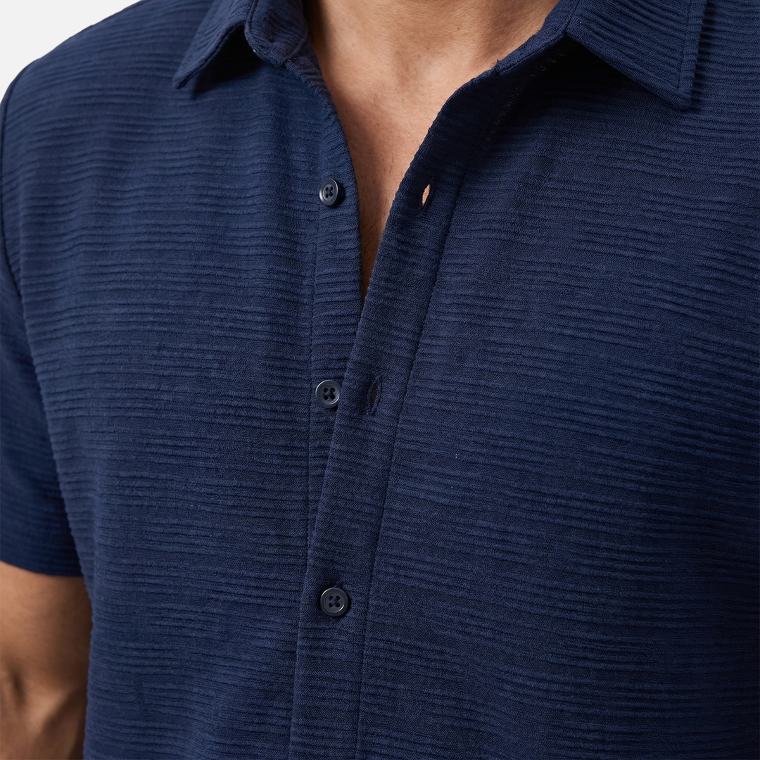 Textured Summer Co-ord Set – Slim-Fit Shirt and Shorts for Men
