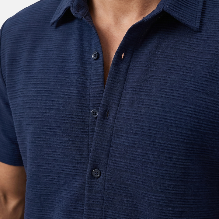 Textured Summer Co-ord Set – Slim-Fit Shirt and Shorts for Men