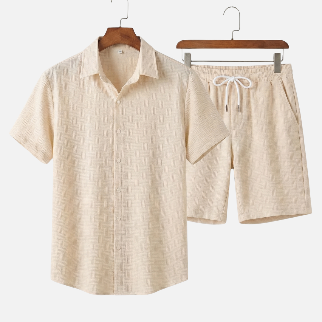 Textured Summer Co-ord Set – Slim-Fit Shirt and Shorts for Men