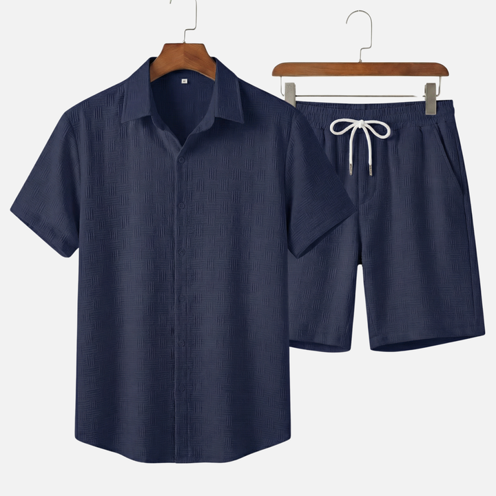 Textured Summer Co-ord Set – Slim-Fit Shirt and Shorts for Men