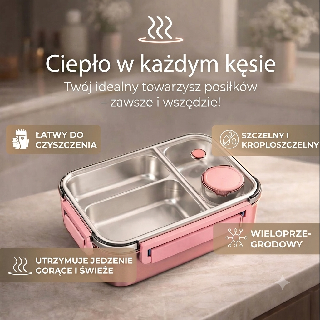 Thermos Lunch Box – 3 Compartments with Leak-Proof Stainless Steel for School 4