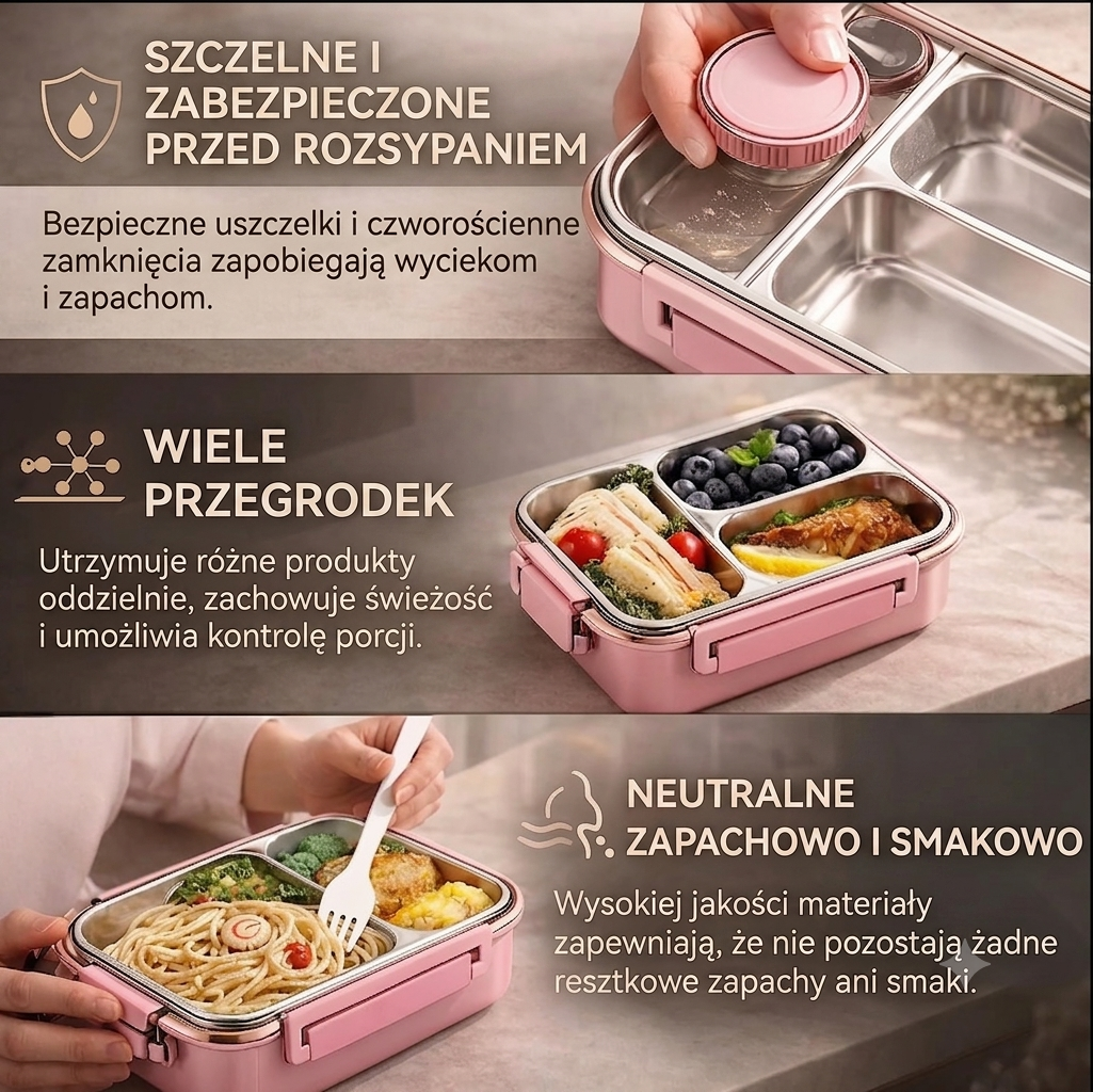 Thermos Lunch Box – 3 Compartments with Leak-Proof Stainless Steel for School 5
