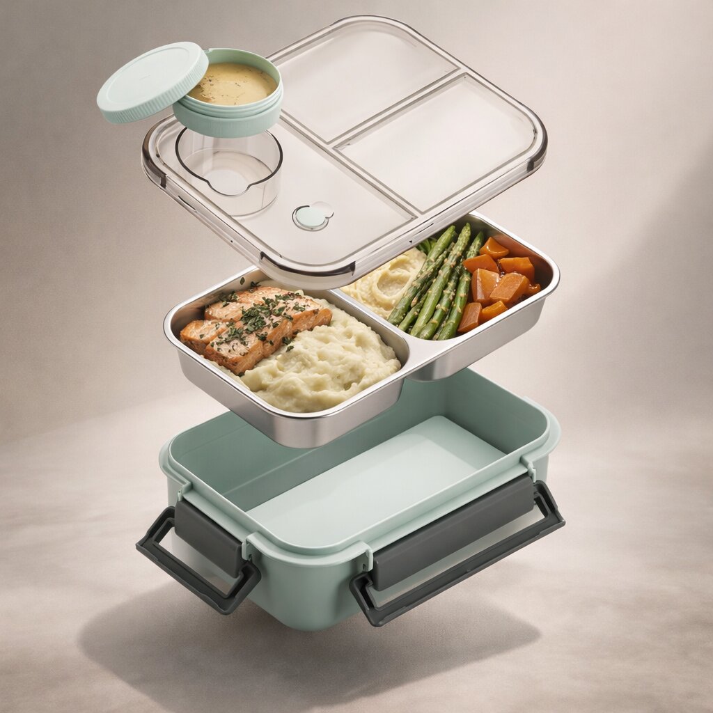 Thermos Lunch Box – 3 Compartments with Leak-Proof Stainless Steel for School 9
