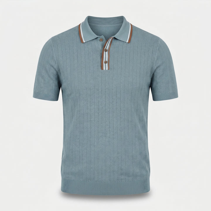 Tipped Knit Polo Shirt with Herringbone Pattern for Men