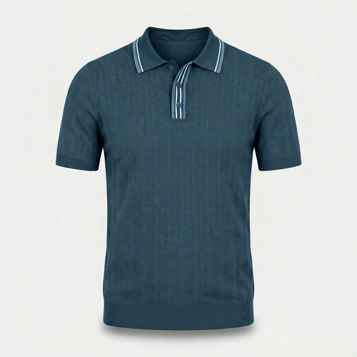Tipped Knit Polo Shirt with Herringbone Pattern for Men