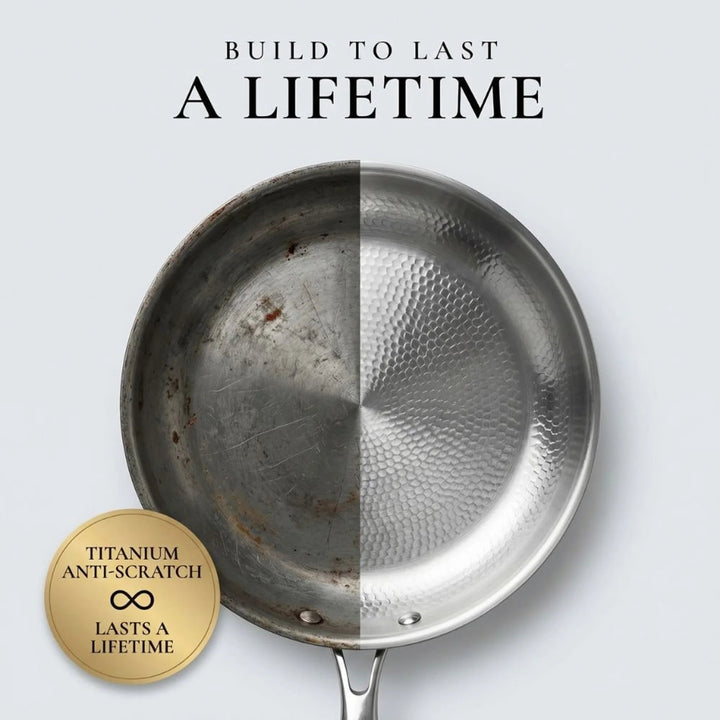 Titanium Frying Pan – With Hammered Base Structure for Less Oil and Including Glass Lid 3