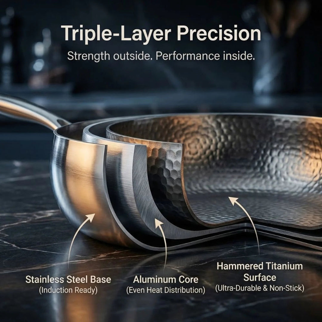 Titanium Frying Pan – With Hammered Base Structure for Less Oil and Including Glass Lid 4