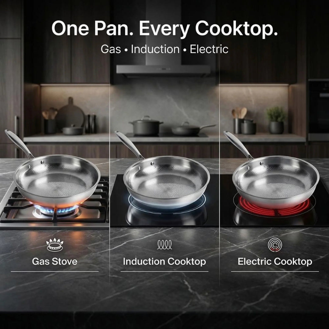 Titanium Frying Pan – With Hammered Base Structure for Less Oil and Including Glass Lid 5
