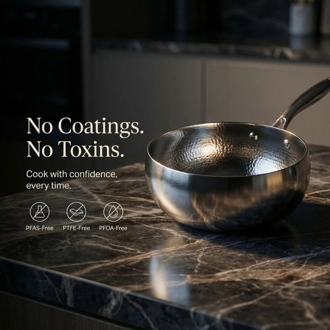 Titanium Frying Pan – With Hammered Base Structure for Less Oil and Including Glass Lid 7