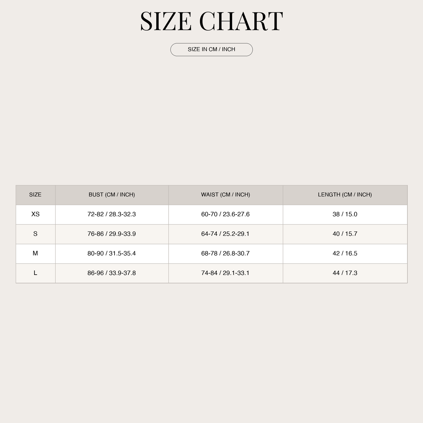 Women's Top – One-Shoulder with Asymmetric Cut-Out size chart