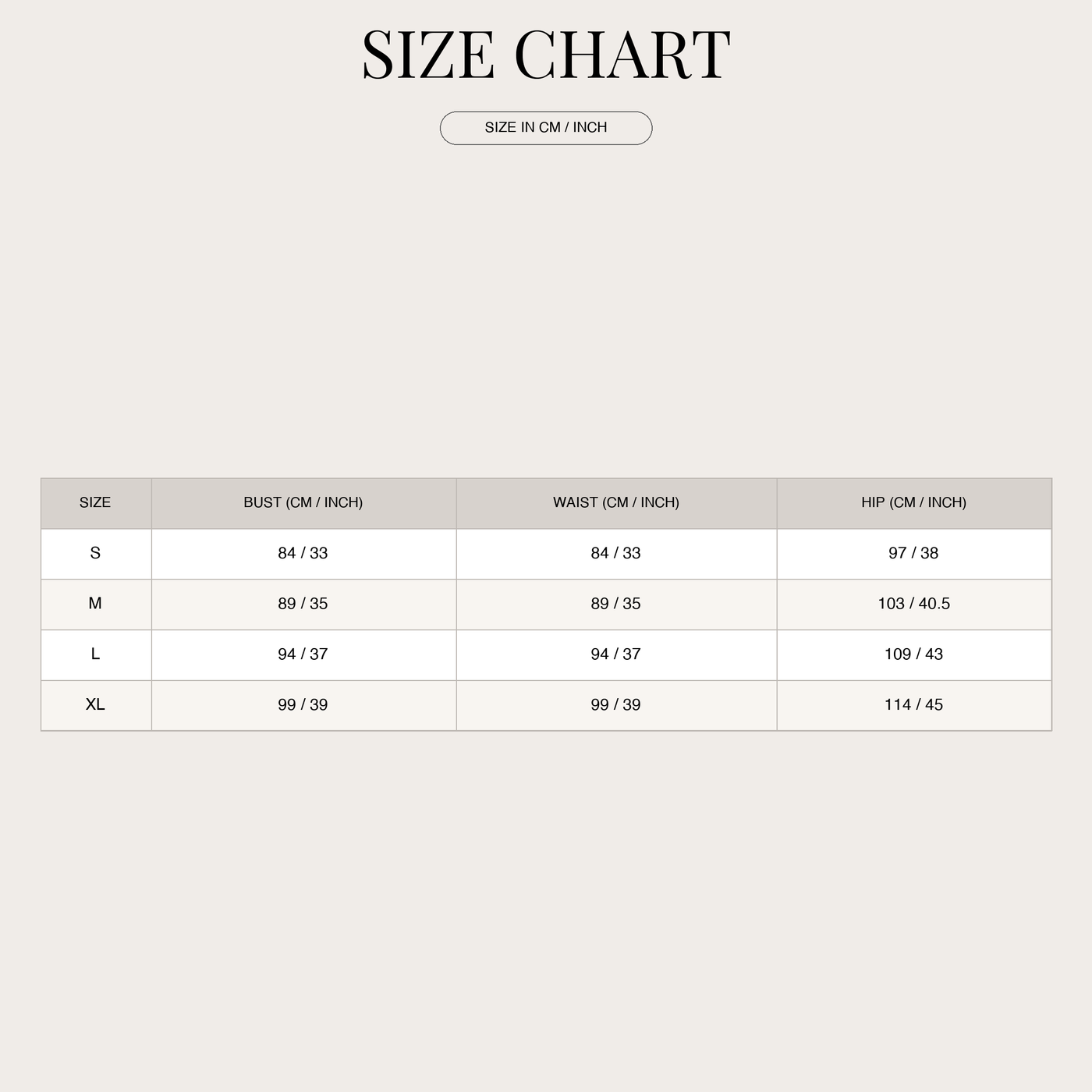 Women's Bikini Set – High-Waist with Tummy Control size chart