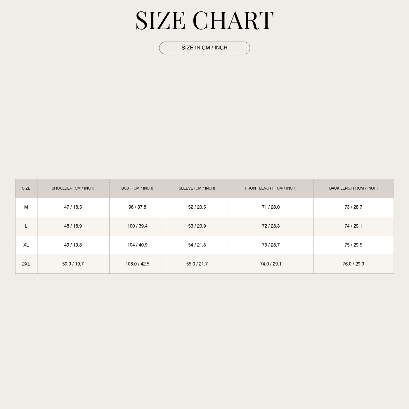 Twill Utility Jacket – Upright Collar, Cargo Pockets for Women size chart